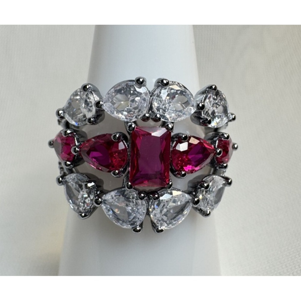 Bomb Party July Ring RG89687 Heartfelt Wishes Ruby CZ Hematite Sz 7
